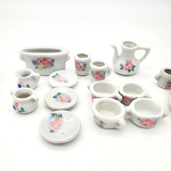 Miniature Barbie Size Porcelain Tea Set Lot Food Doll House Toys - Picture 3 of 6